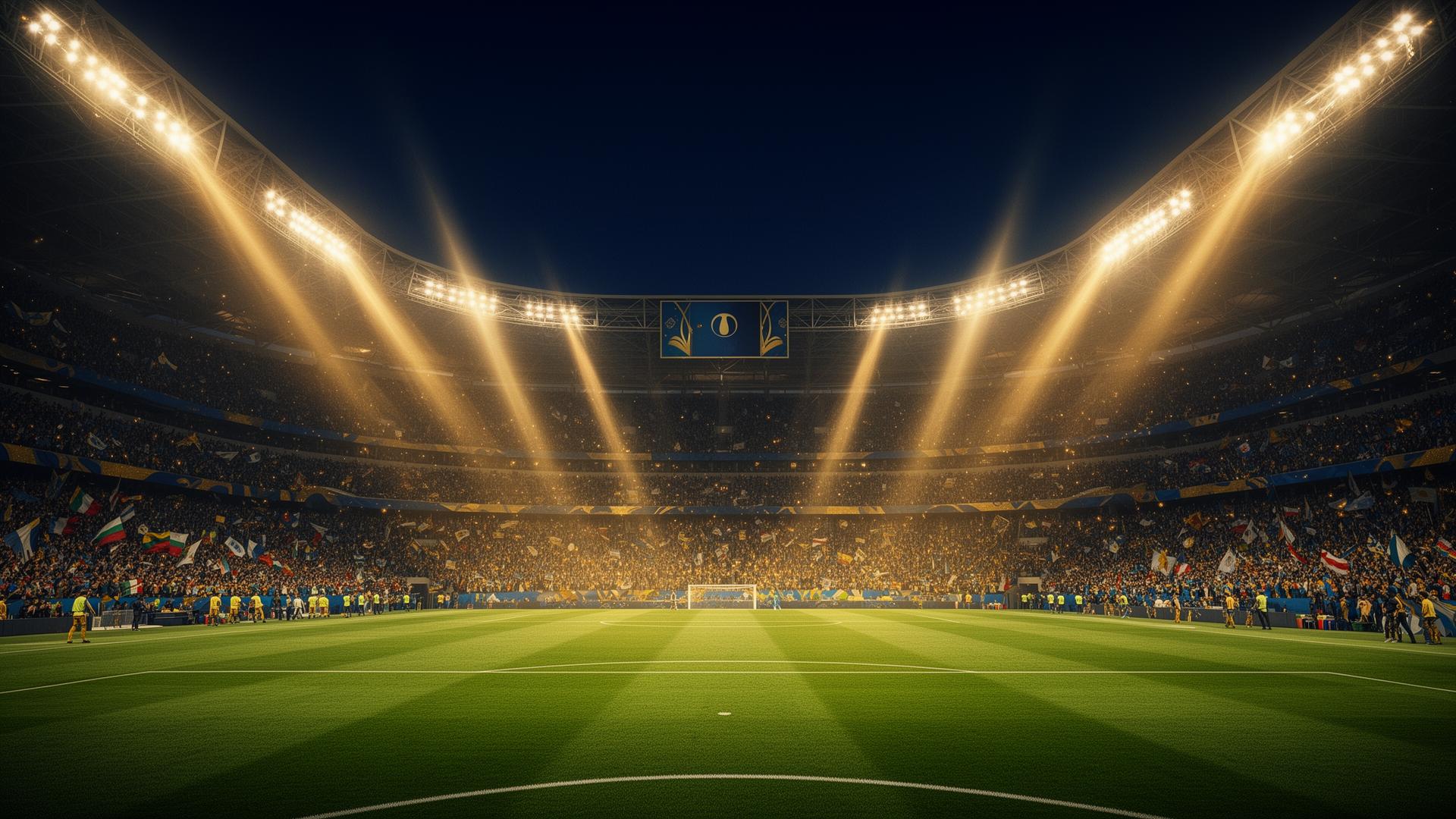 Floodlit World Cup stadium at night